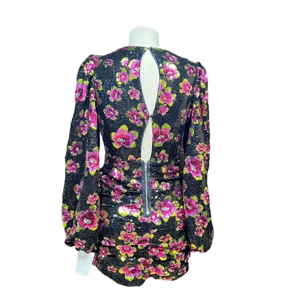 For Love & Lemons‎ Morrison Mini Dahlia Floral Dress Black Sequin Size XS - Picture 9 of 13